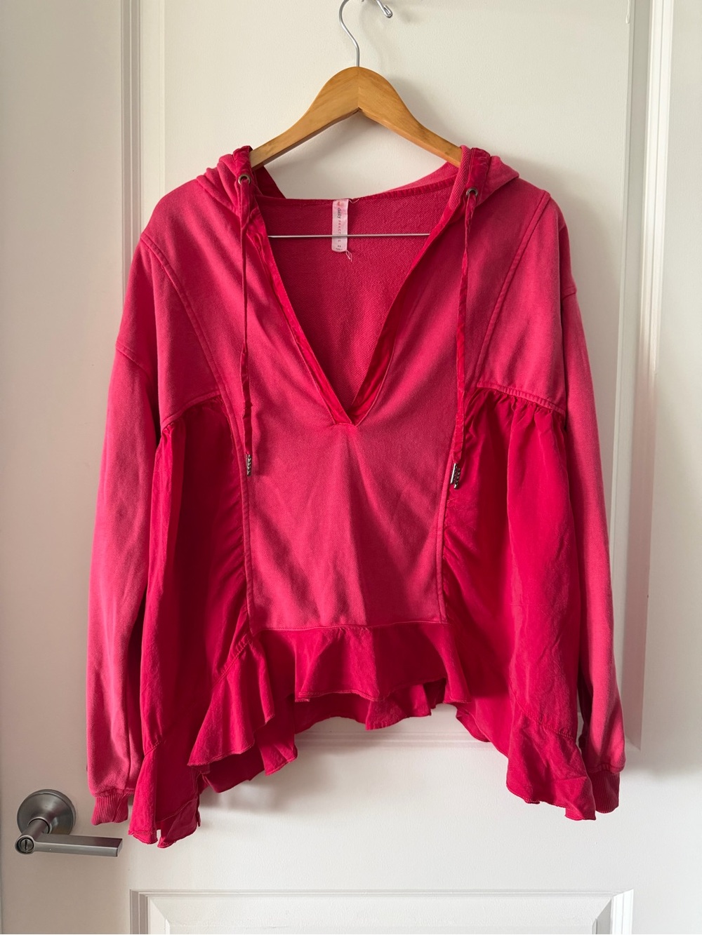 Anthropologie Pink Hooded Peplum Pullover Top